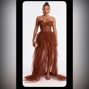 Fashionova Anastasia Tulle Maxi Dress (Cognac)